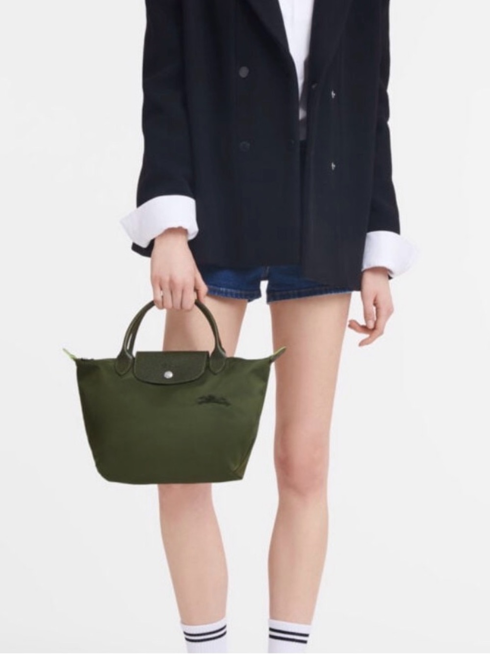 Longchamp Le Pliage Green Small Short Handle Nylon Tote Bag - Olive / Khaki